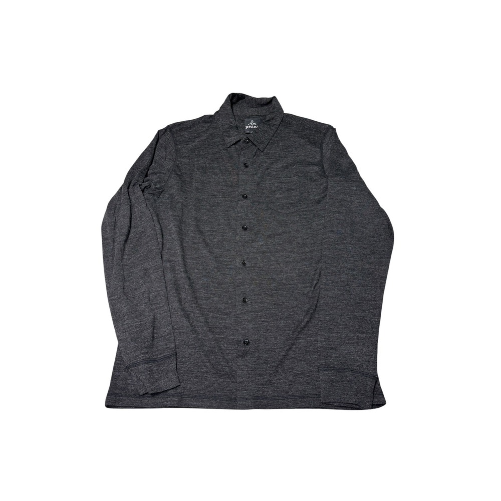 Prana Mens Medium Gray Heather Wool Blend Long Sleeve Button Down Shirt Pocket